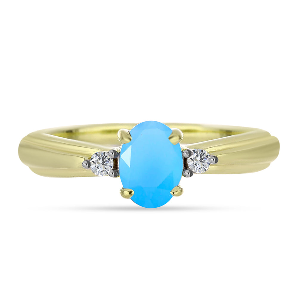 Anillo de Plata Bañada en Oro con Calcedonia Aqua y Topacio Blanco 1 