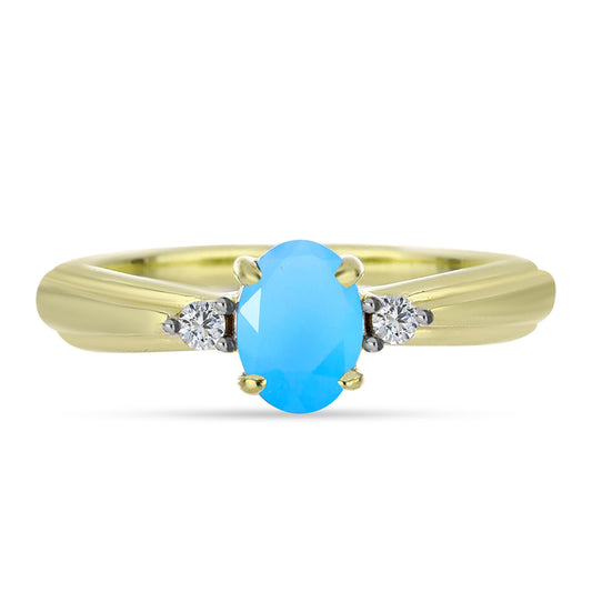 Anillo de Plata Bañada en Oro con Calcedonia Aqua y Topacio Blanco