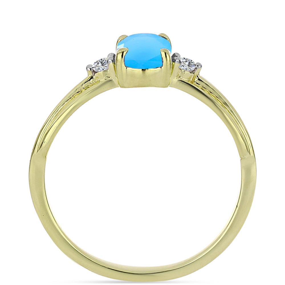 Anillo de Plata Bañada en Oro con Calcedonia Aqua y Topacio Blanco 2 
