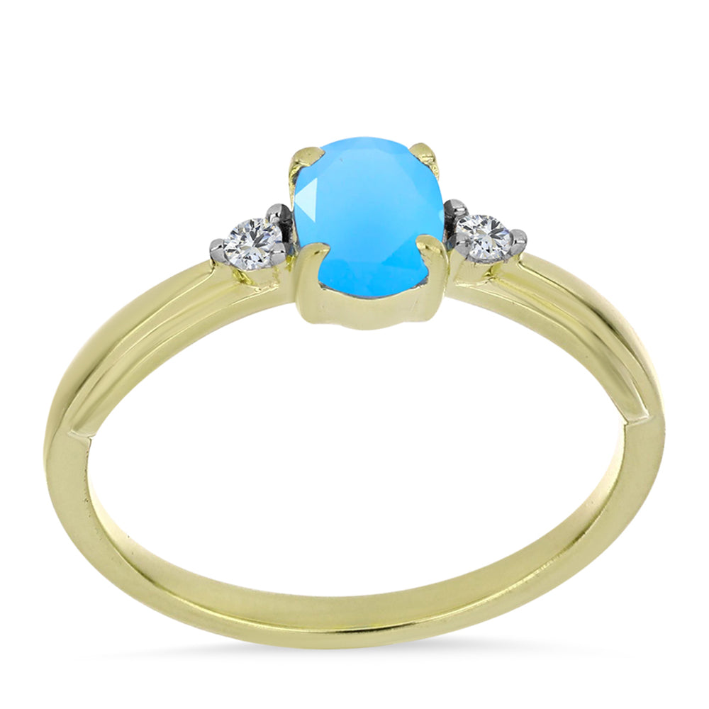 Anillo de Plata Bañada en Oro con Calcedonia Aqua y Topacio Blanco 3 