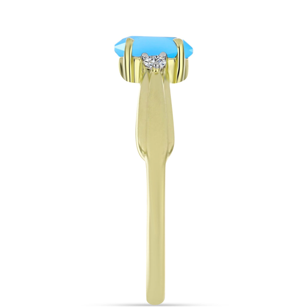 Anillo de Plata Bañada en Oro con Calcedonia Aqua y Topacio Blanco 4 