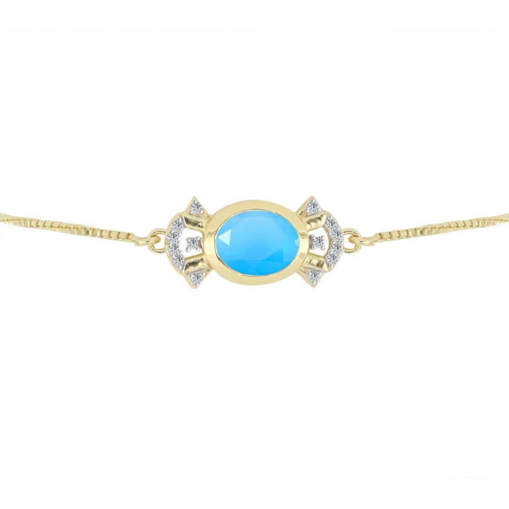 Pulsera de Plata Bañada en Oro con Calcedonia Aqua y Topacio Blanco 2 