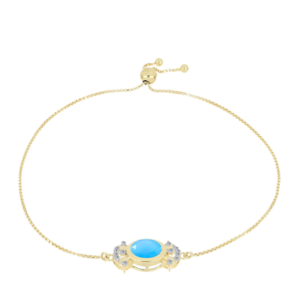 Pulsera de Plata Bañada en Oro con Calcedonia Aqua y Topacio Blanco