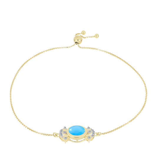 Pulsera de Plata Bañada en Oro con Calcedonia Aqua y Topacio Blanco