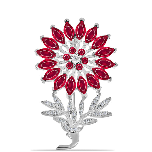 Broche de Plata con Rubí de Madagascar y Diamante blanco