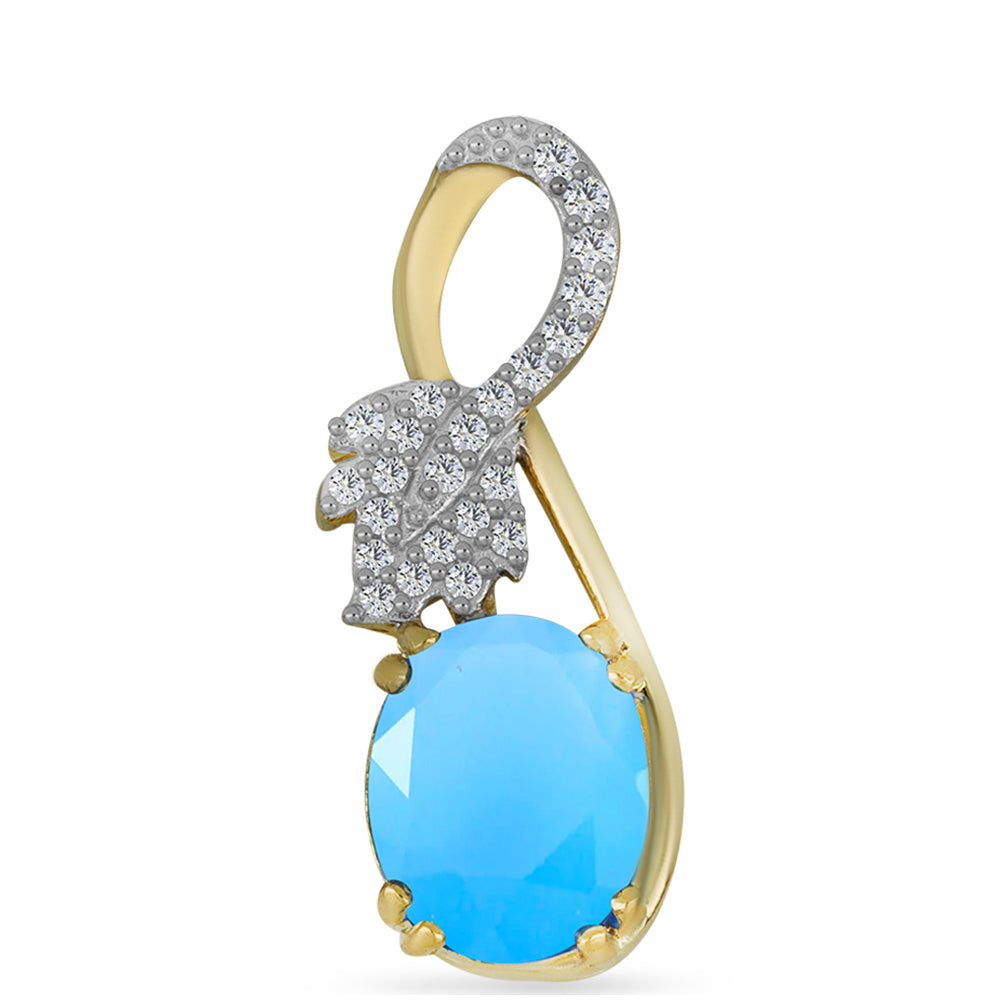 Colgante de Plata Bañada en Oro con Calcedonia Aqua y Topacio Blanco 1 