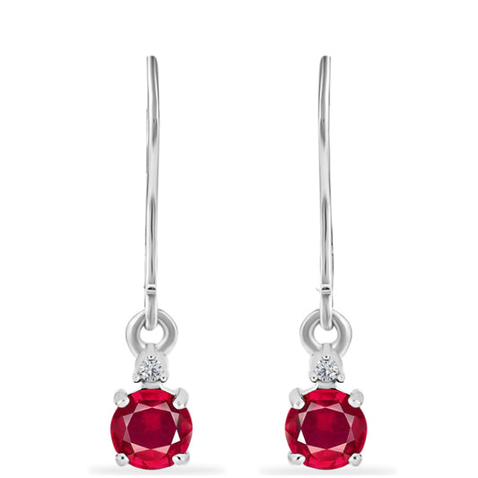 Pendientes de Plata con Rubí de Madagascar y Diamante blanco