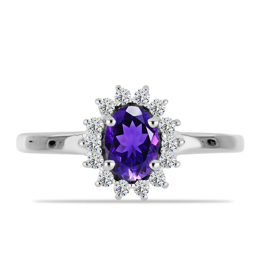 Anillo de Plata con Amatista de Marruecos y Topacio Blanco
