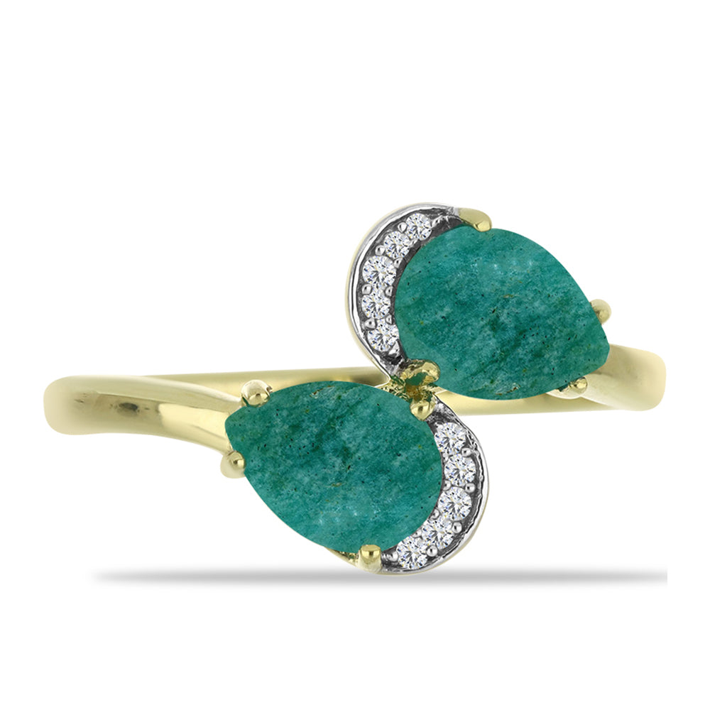 Anillo de Plata Bañada en Oro con Amazonita y Topacio Blanco 1 