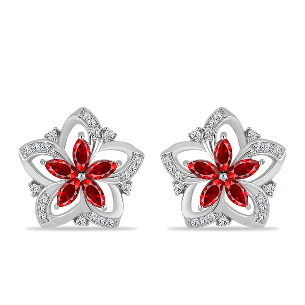 Pendientes de Plata con Ágata Roja y Topacio Blanco 1 