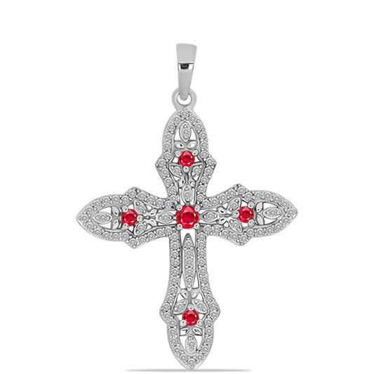 Cruz Colgante de Plata con Ágata Roja y Topacio Blanco