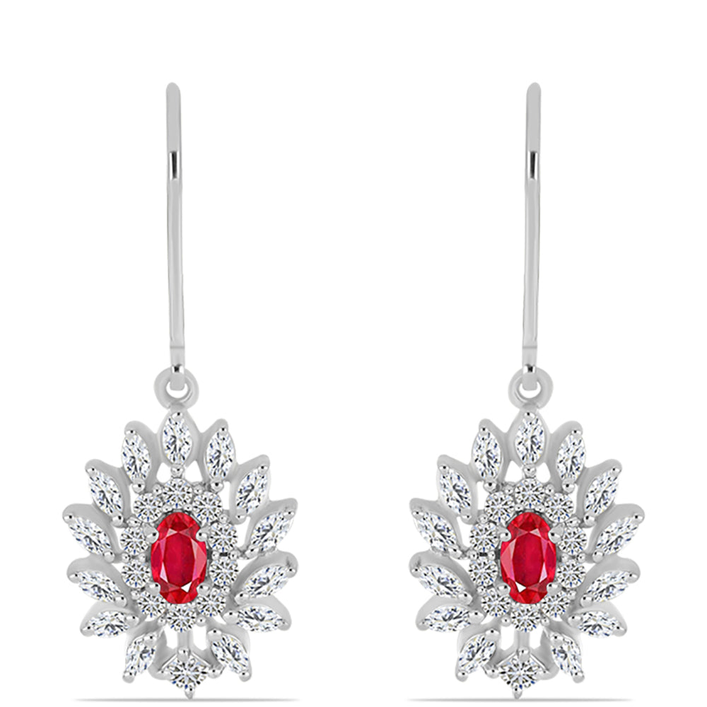 Pendientes de Plata con Ágata Roja y Topacio Blanco