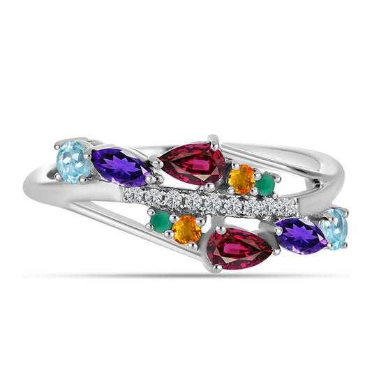 Anillo de Plata con Amatista de Marruecos y Ágata Verde