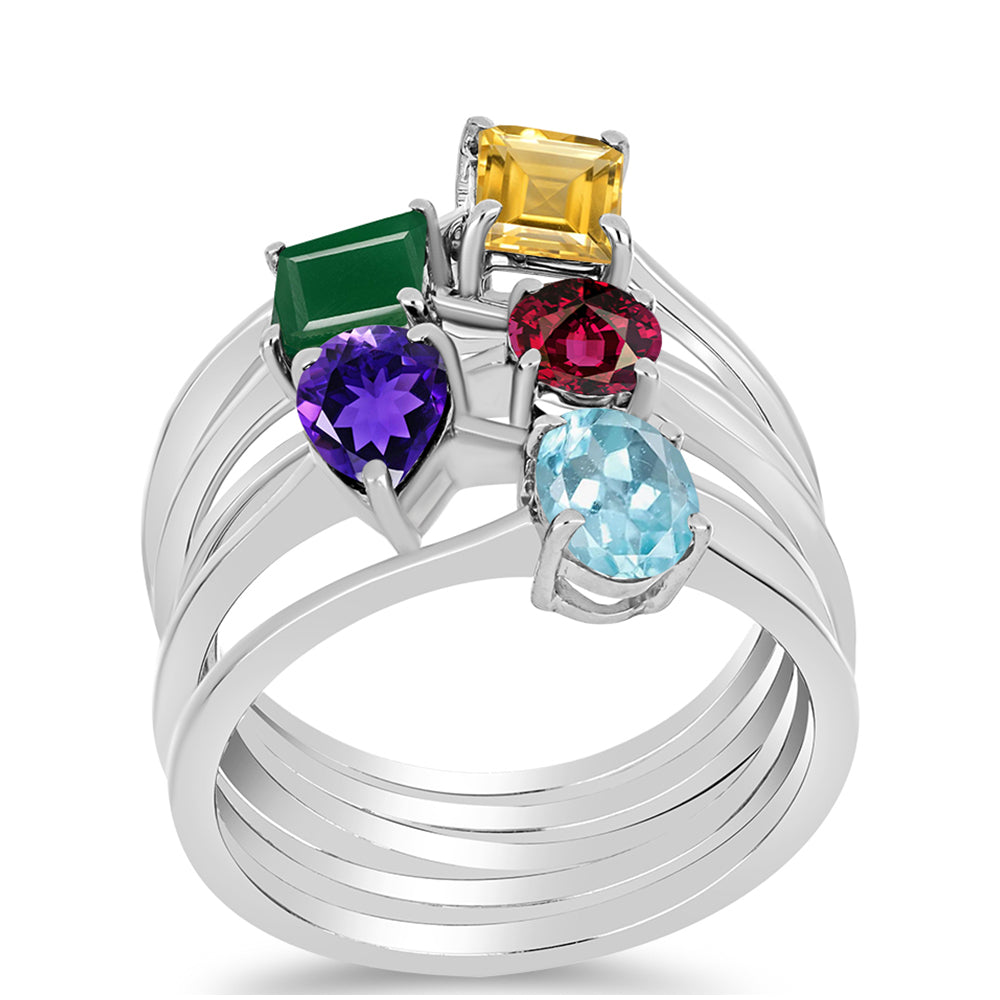Conjunto de Plata con Amatista de Marruecos y Ágata Verde ( Anillo ) 3 