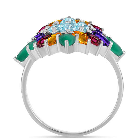 Anillo de Plata con Amatista de Marruecos y Ágata Verde