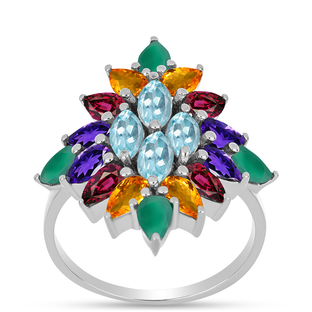 Anillo de Plata con Amatista de Marruecos y Ágata Verde 3 