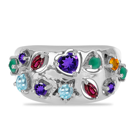 Anillo de Plata con Amatista de Marruecos y Ágata Verde