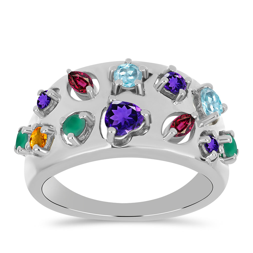 Anillo de Plata con Amatista de Marruecos y Ágata Verde 3 