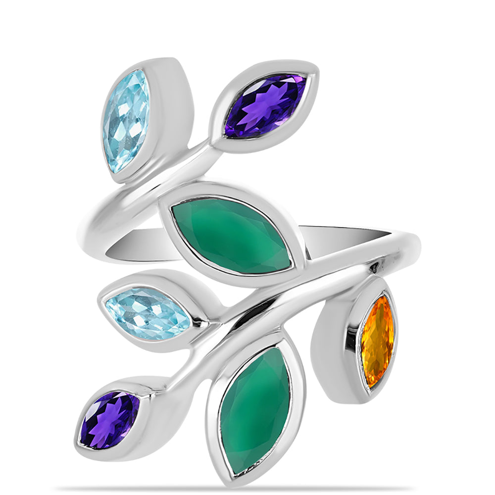 Anillo de Plata con Amatista de Marruecos y Ágata Verde 1 