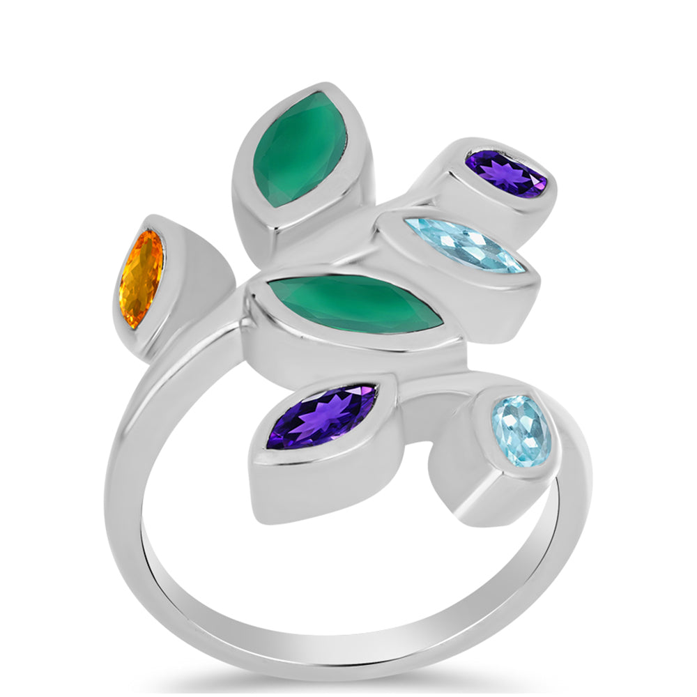 Anillo de Plata con Amatista de Marruecos y Ágata Verde 3 