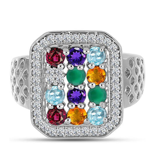 Anillo de Plata con Amatista de Marruecos y Ágata Verde
