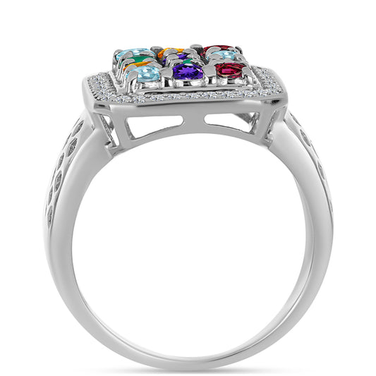 Anillo de Plata con Amatista de Marruecos y Ágata Verde