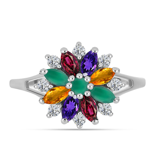 Anillo de Plata con Amatista de Marruecos y Ágata Verde