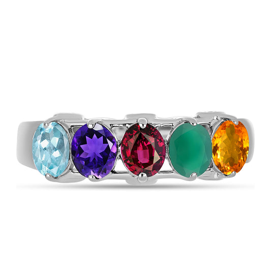 Anillo de Plata con Amatista de Marruecos y Ágata Verde