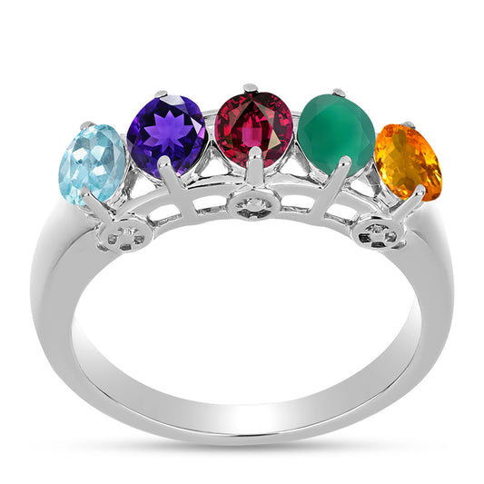 Anillo de Plata con Amatista de Marruecos y Ágata Verde