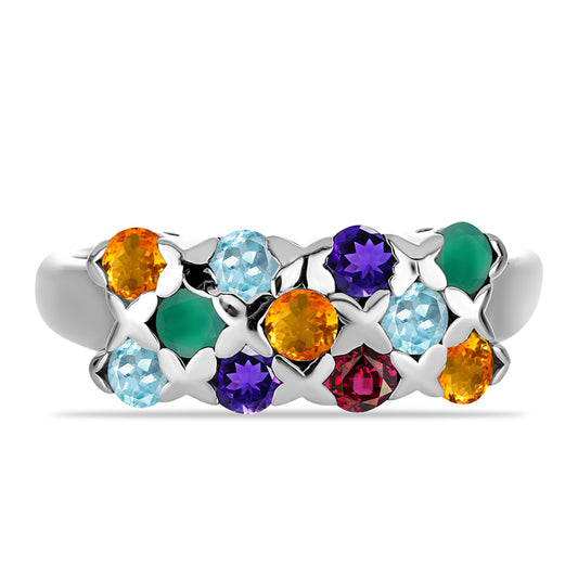 Anillo de Plata con Amatista de Marruecos y Ágata Verde