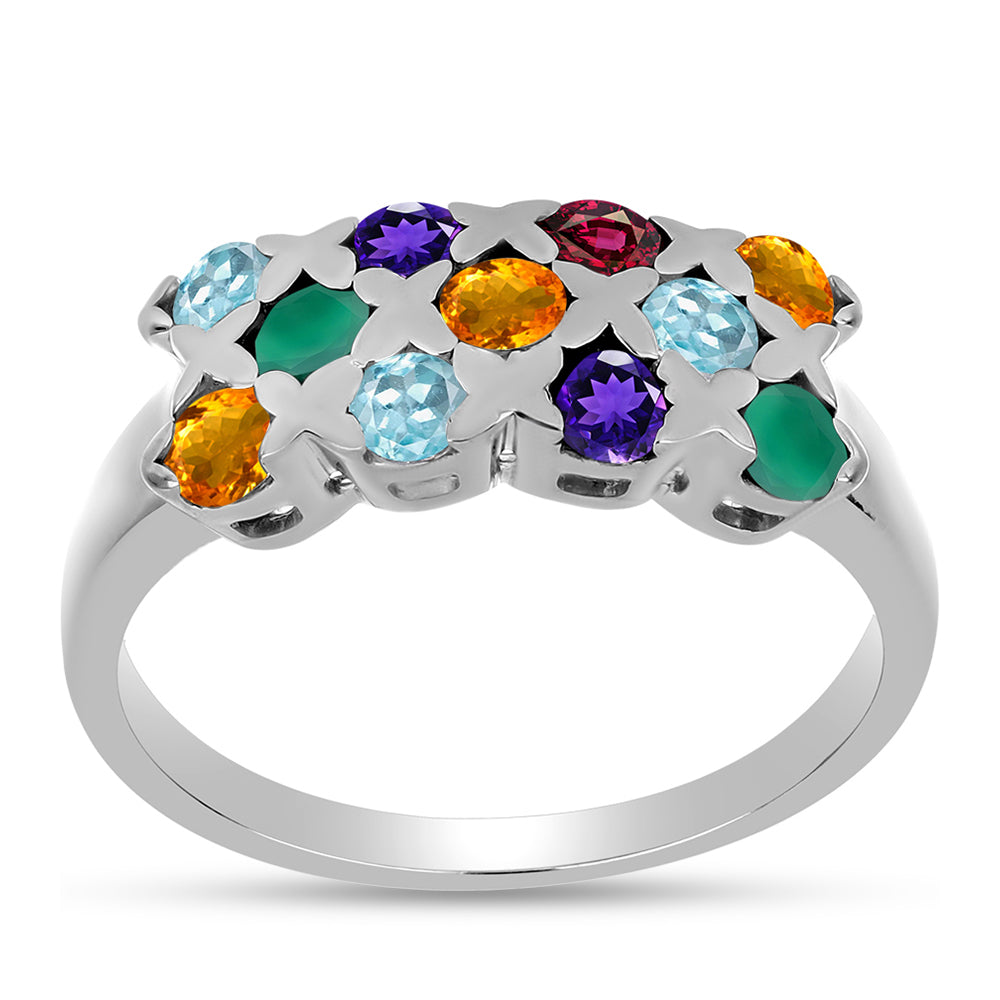 Anillo de Plata con Amatista de Marruecos y Ágata Verde 3 