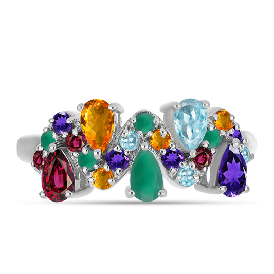 Anillo de Plata con Amatista de Marruecos y Ágata Verde