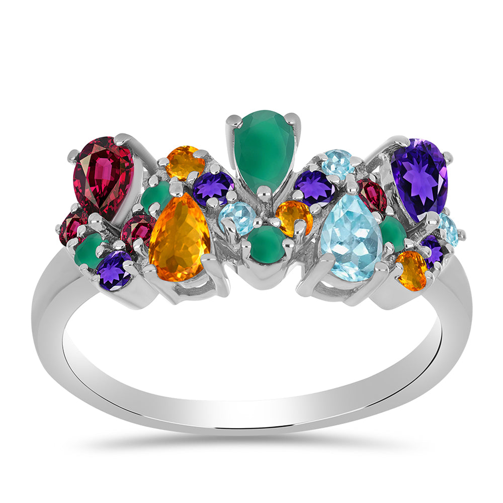 Anillo de Plata con Amatista de Marruecos y Ágata Verde 3 