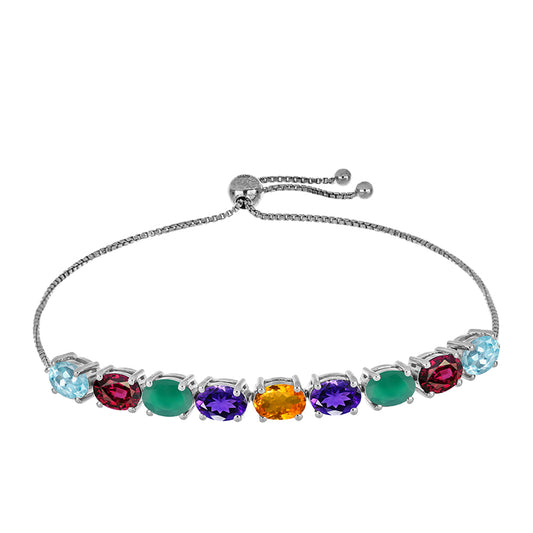 Pulsera de Plata con Amatista de Marruecos y Ágata Verde