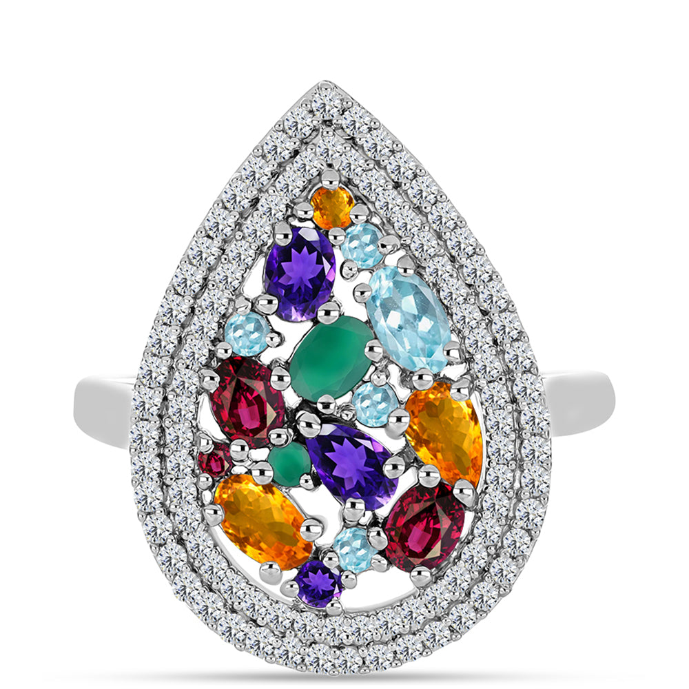 Anillo de Plata con Amatista de Marruecos y Ágata Verde 1 