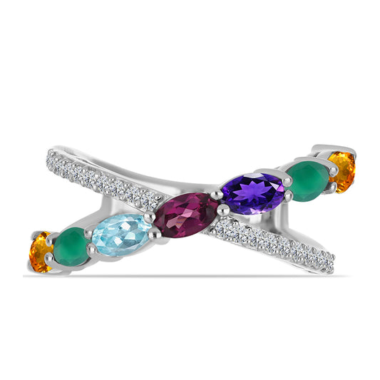 Anillo de Plata con Amatista de Marruecos y Ágata Verde