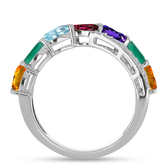 Anillo de Plata con Amatista de Marruecos y Ágata Verde