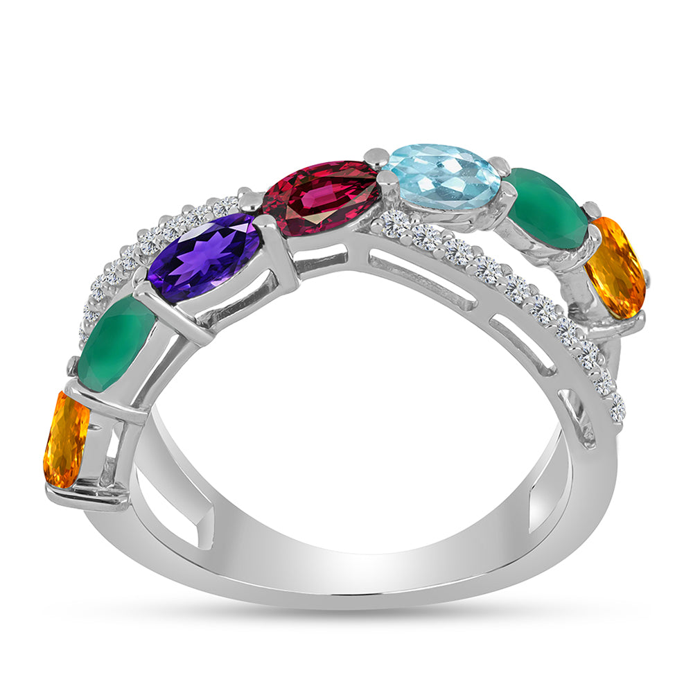 Anillo de Plata con Amatista de Marruecos y Ágata Verde 3 