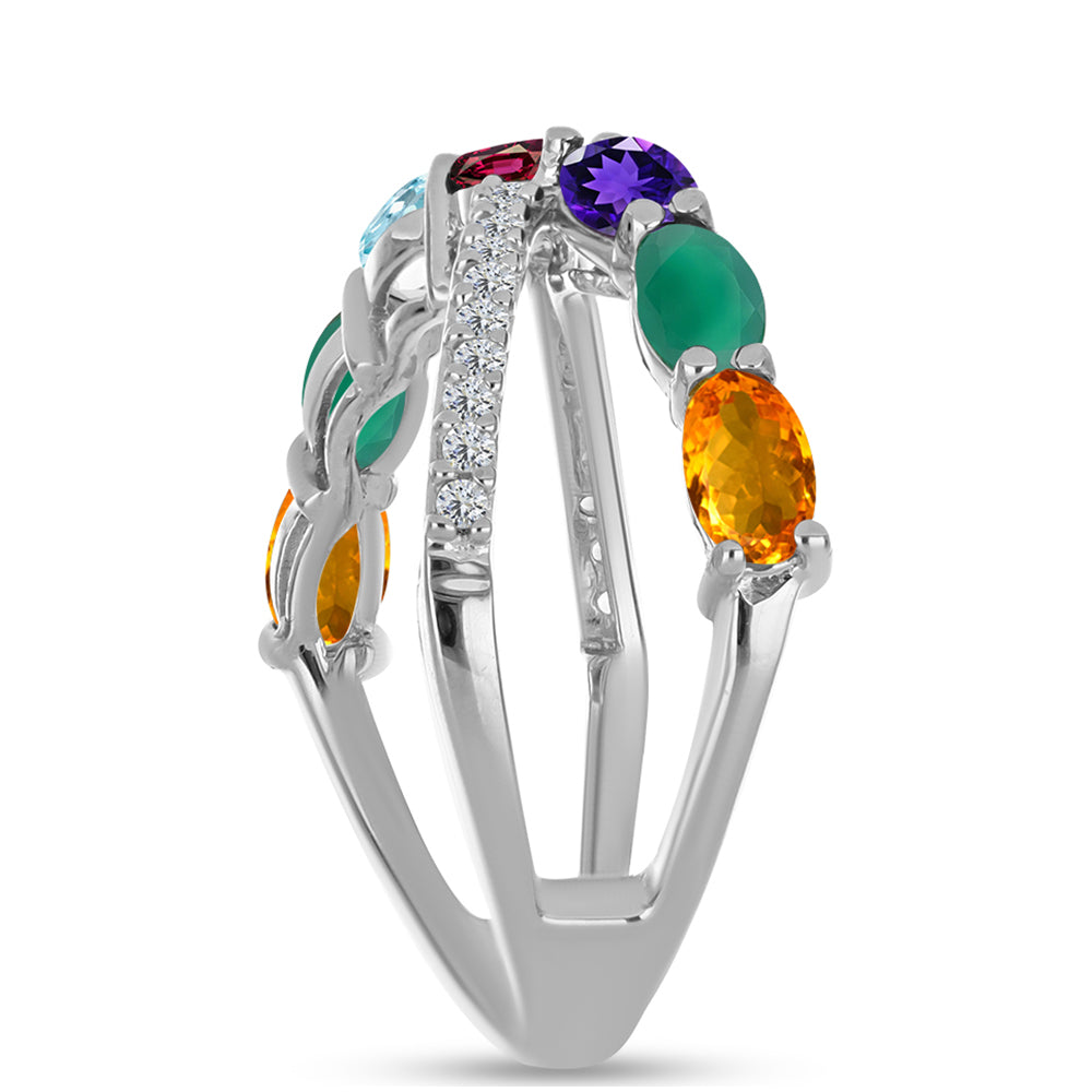 Anillo de Plata con Amatista de Marruecos y Ágata Verde 4 