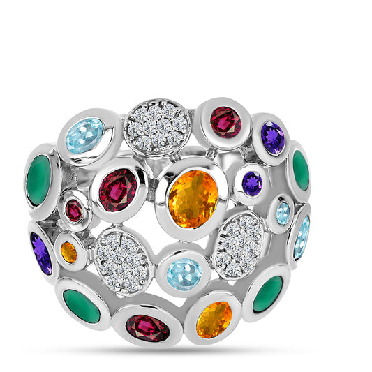 Anillo de Plata con Amatista de Marruecos y Ágata Verde