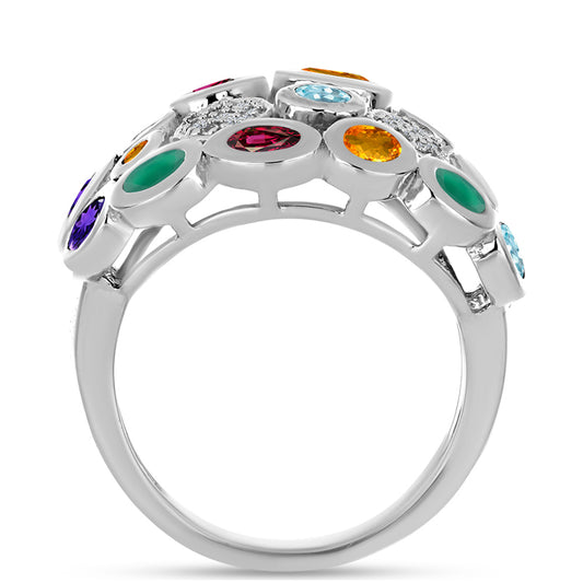 Anillo de Plata con Amatista de Marruecos y Ágata Verde