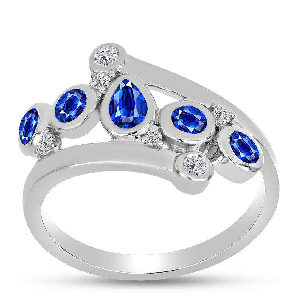 Anillo de Plata con Zafiro Azul Australiano y Topacio Blanco 3 