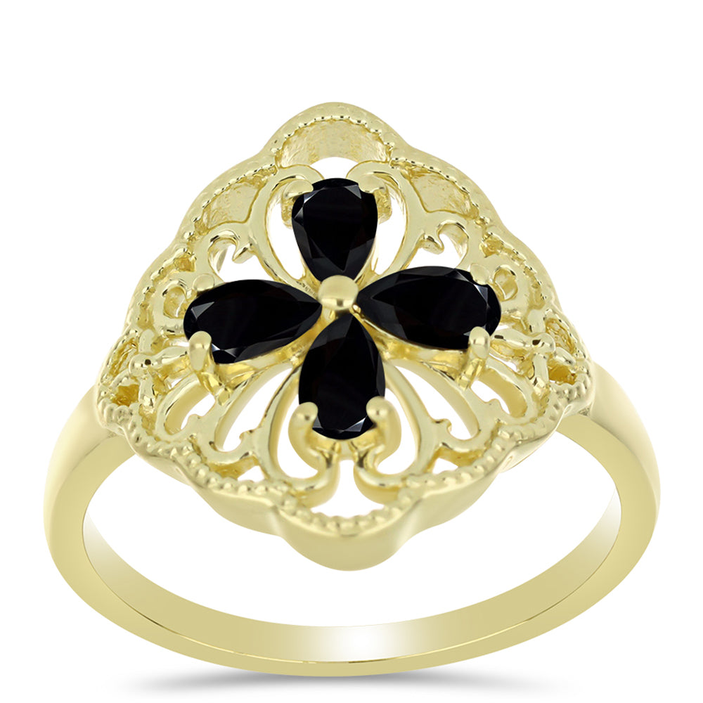 Anillo de Plata Bañada en Oro con Espinela Negra 3 