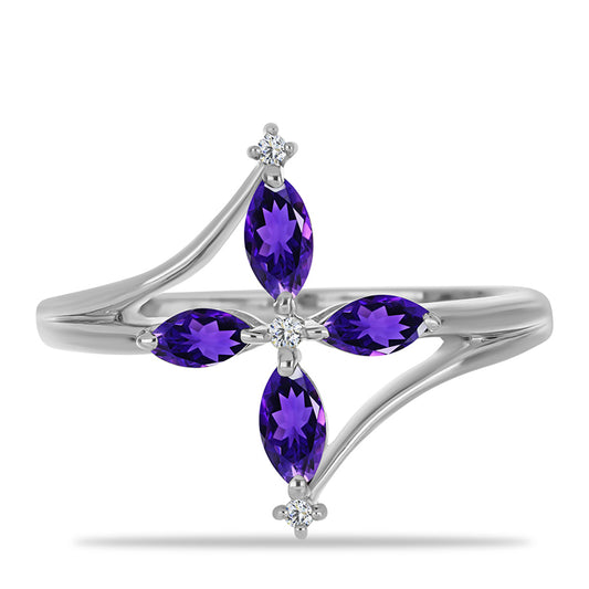 Anillo de Plata con Amatista de Marruecos y Topacio Blanco