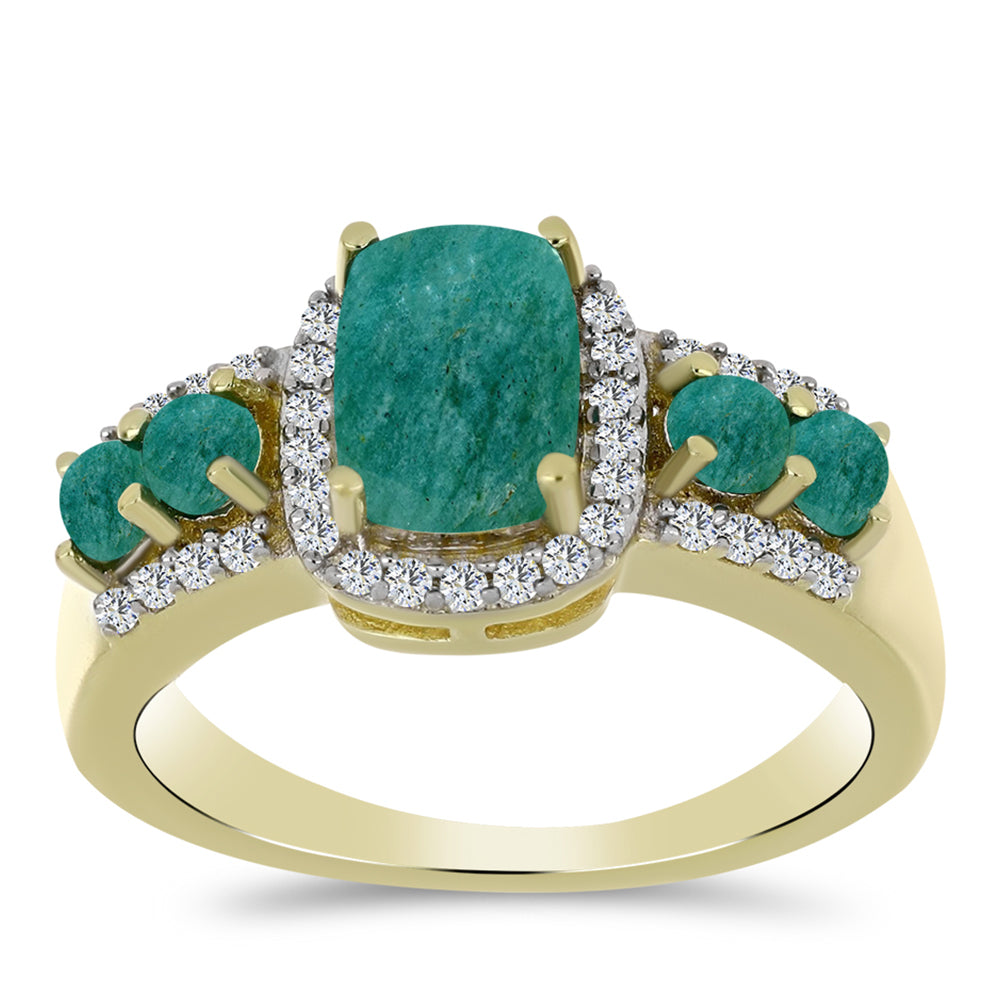 Anillo de Plata Bañada en Oro con Amazonita y Topacio Blanco 3 