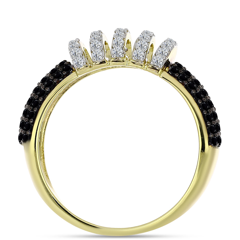Anillo de Plata Bañada en Oro con Espinela Negra y Topacio Blanco 3 