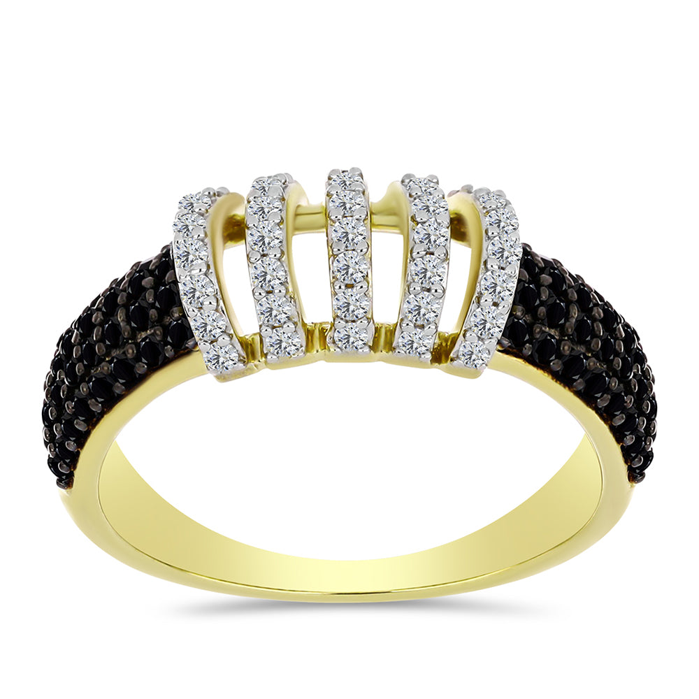 Anillo de Plata Bañada en Oro con Espinela Negra y Topacio Blanco 1 