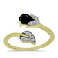 Anillo de Plata Bañada en Oro con Espinela Negra y Topacio Blanco
