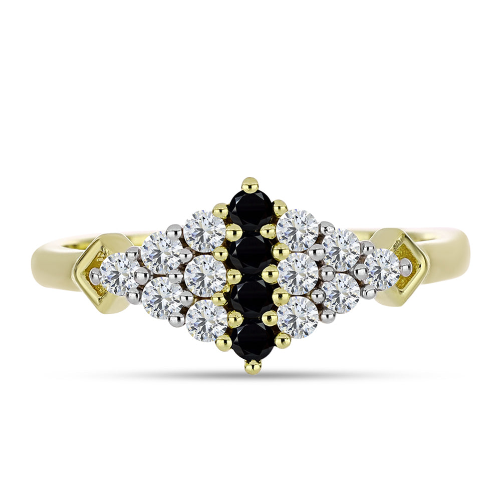 Anillo de Plata Bañada en Oro con Espinela Negra y Topacio Blanco