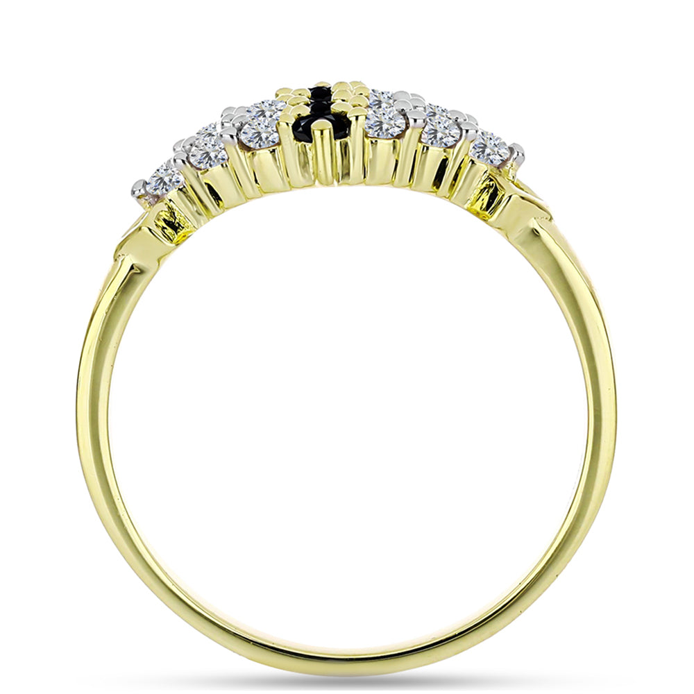 Anillo de Plata Bañada en Oro con Espinela Negra y Topacio Blanco 2 